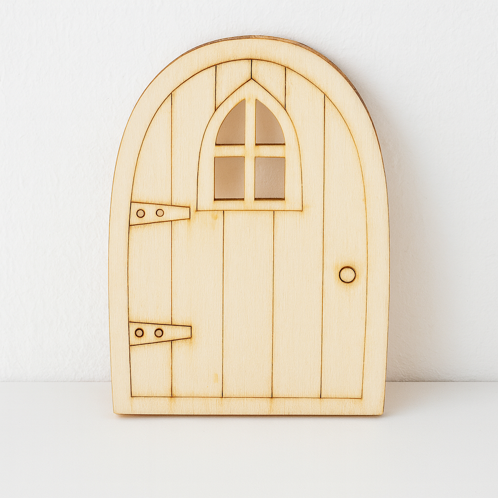Wichteltür aus Holz 6x10 cm – Miniatur Tür mit Gravur für Puppenhaus, Wichtelwelt und Weihnachten