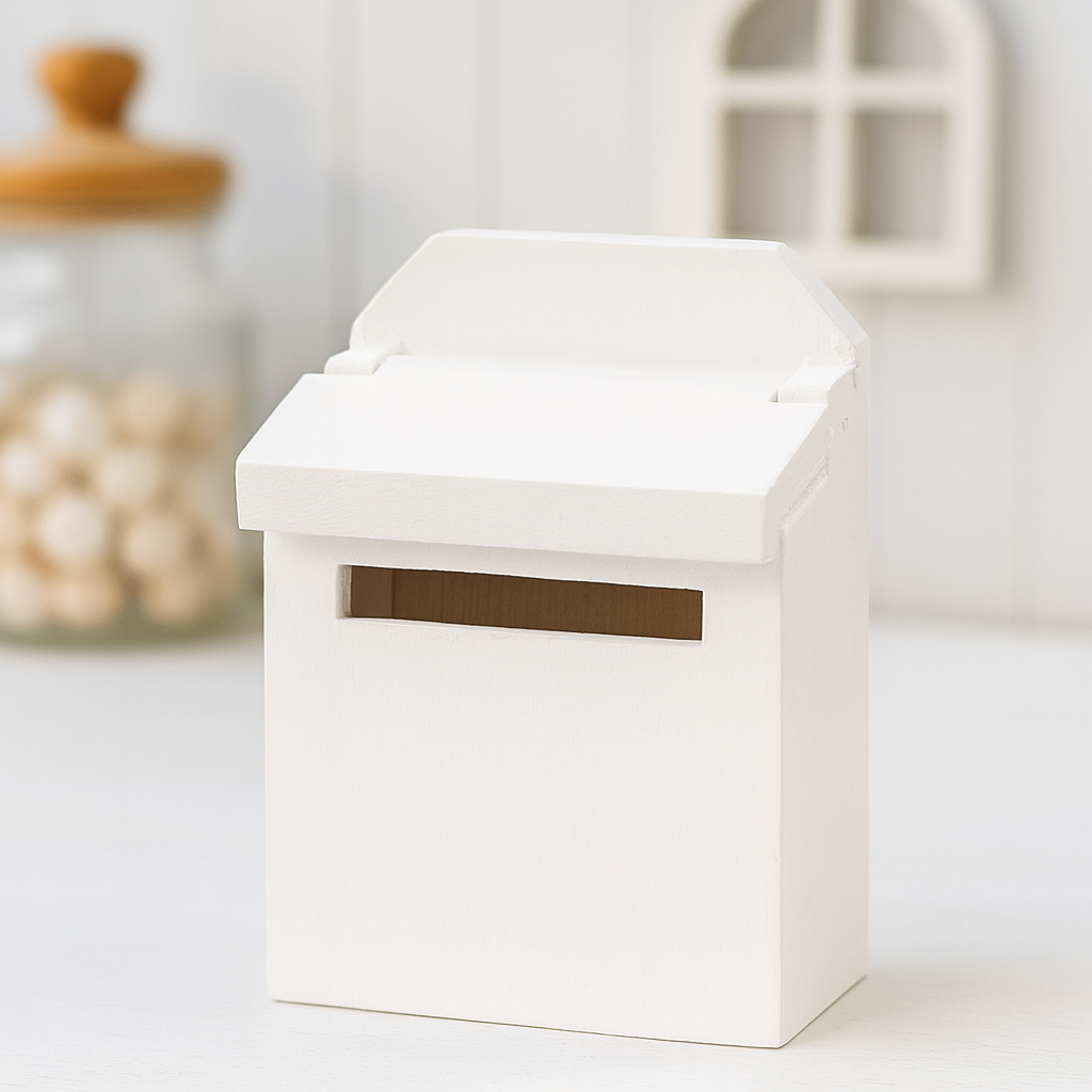 Weißer Miniatur-Briefkasten aus Holz für Wichtelbriefe 4,6x6,9x2,6cm – Wichtelwelt, Puppenhaus & Diorama Zubehör