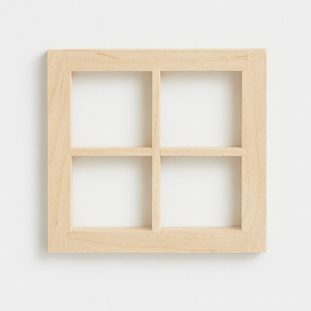 Miniatur Holzfenster 7x7cm – Wichtelwelt Zubehör für Puppenhaus, Diorama und Weihnachten