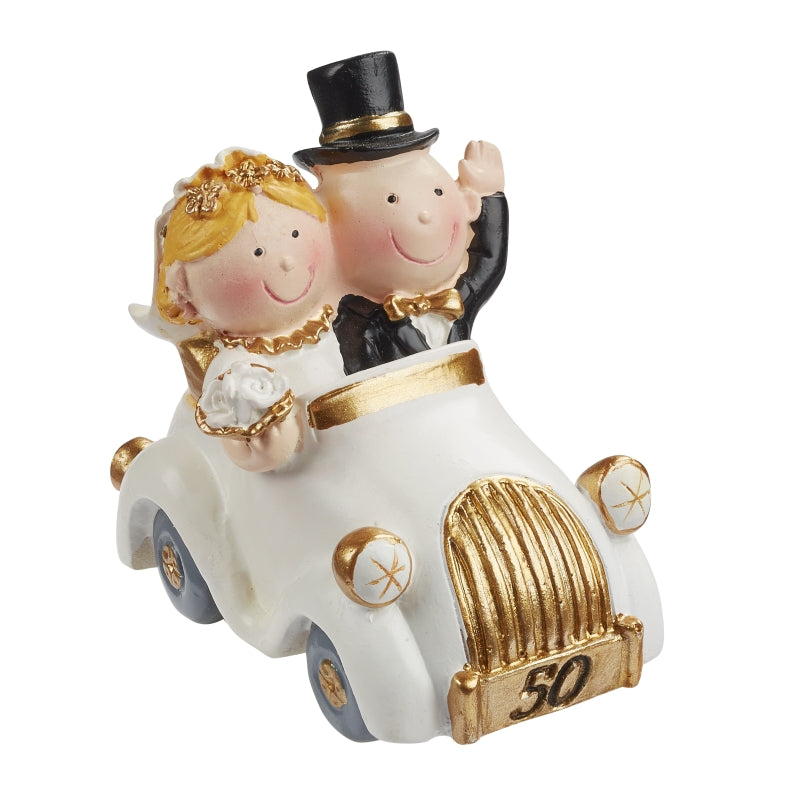 Goldhochzeit Goldpaar im Auto 50 Jahre 7x4cm