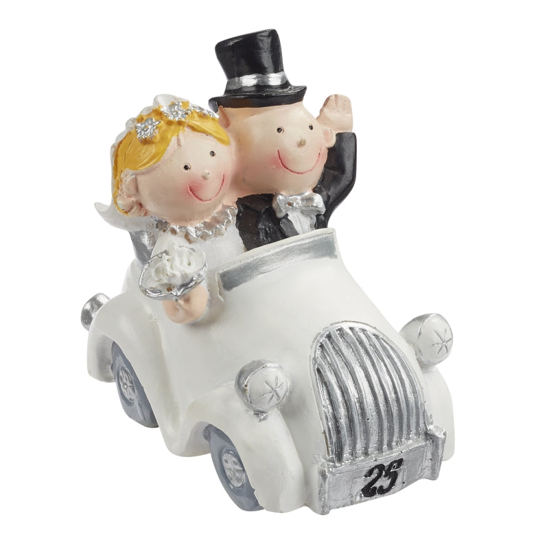 Silberhochzeit Silberpaar im Auto 25 Jahre 7x4cm