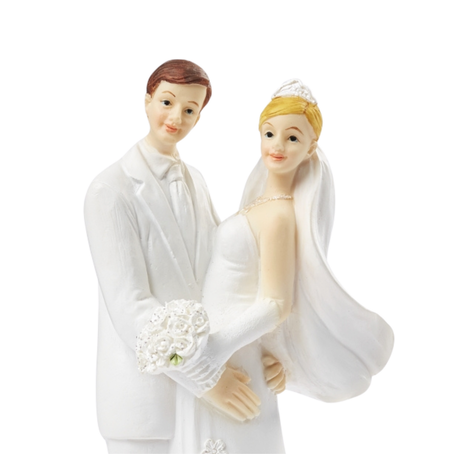 Dekofigur Hochzeitspaar Weiß mit weißen Rosen, 13,5 cm hoch