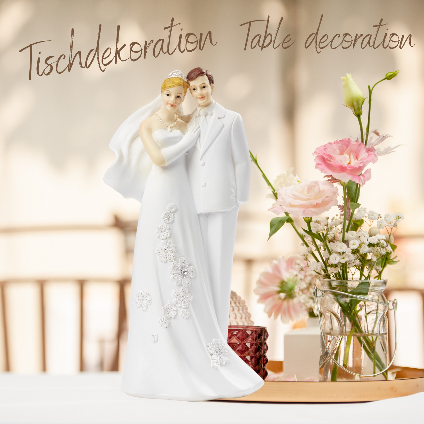Weiße Dekofigur Hochzeitspaar aus Polyresin – 14 cm hoch, elegant & zeitlos