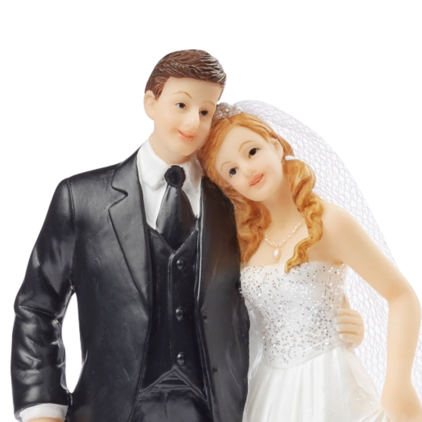 Dekofigur Hochzeitspaar weiß-schwarz mit „Just Married“-Banner, 13,5 cm hoch