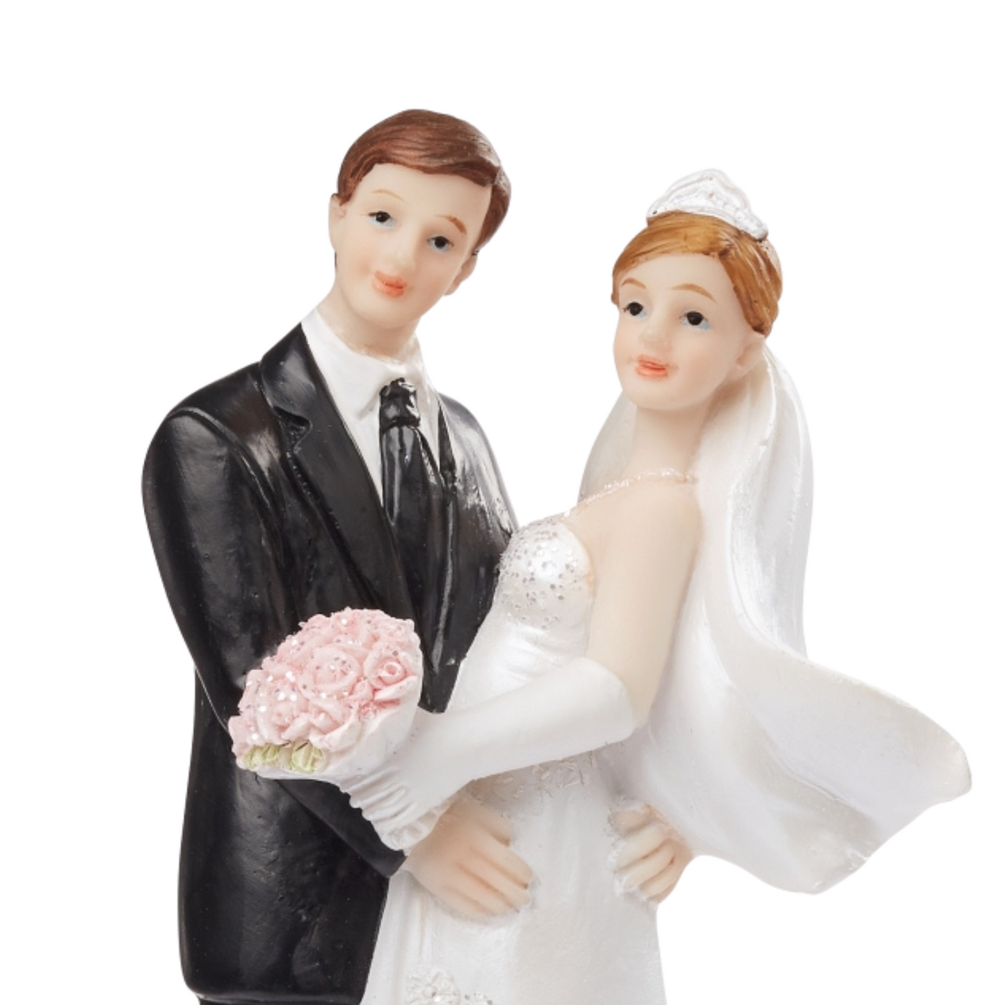 Dekofigur Hochzeitspaar weiß-schwarz mit rosa Rosen, 12 cm hoch