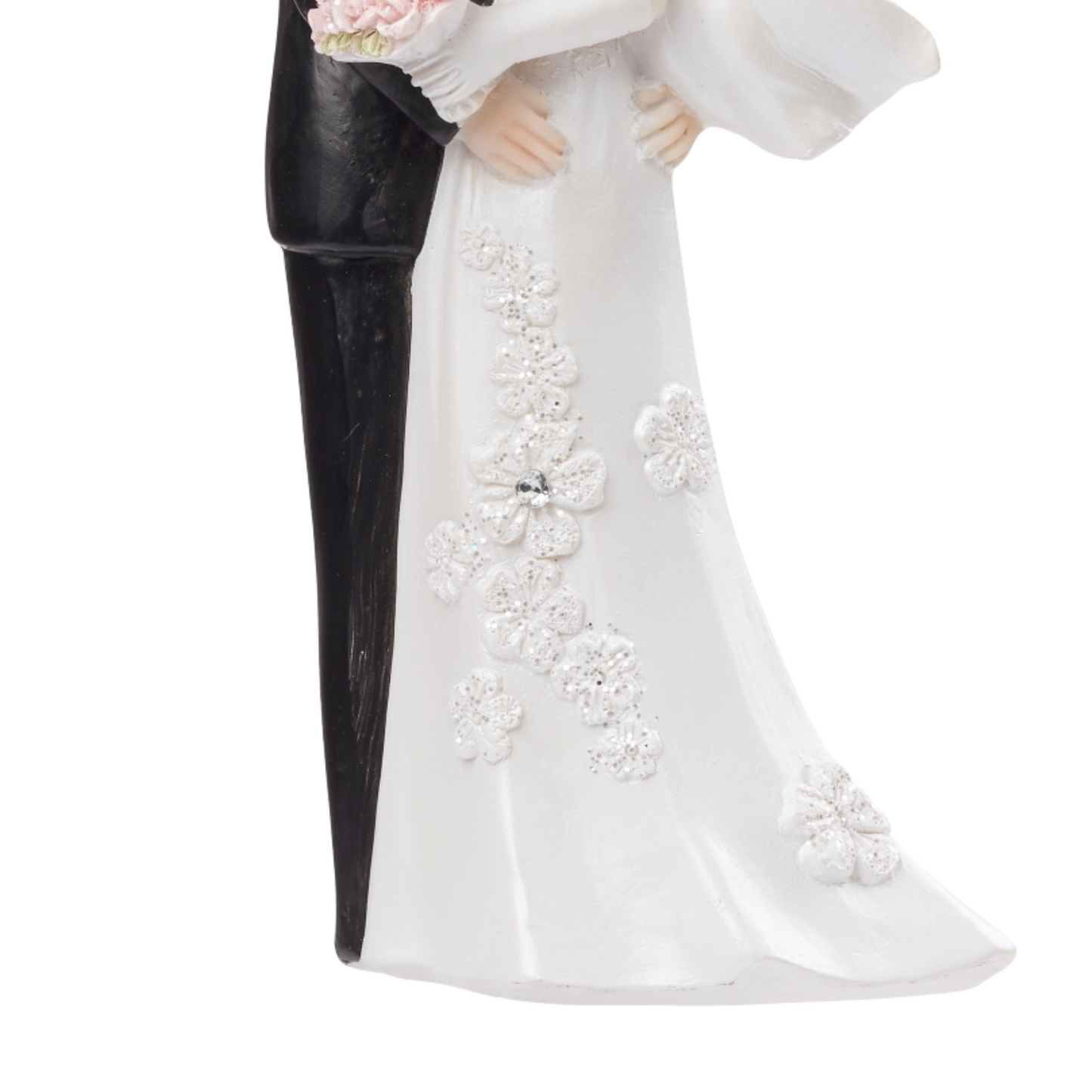 Dekofigur Hochzeitspaar weiß-schwarz mit rosa Rosen, 12 cm hoch