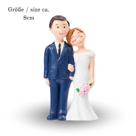 – Hochzeitsfigur Brautpaar aus Polyresin 8 cm
– Braut in Weiß, Bräutigam in Blau als Tortenfigur
– Dekofigur Hochzeitspaar für Hochzeitstorte
– Tischdeko Hochzeit Braut und Bräutigam
– Handbemalte Hochzeitsfigur Brautpaar klein