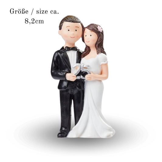 Silberpaar Dekofigur mit silberner Zahl „25“, 8,2 cm hoch