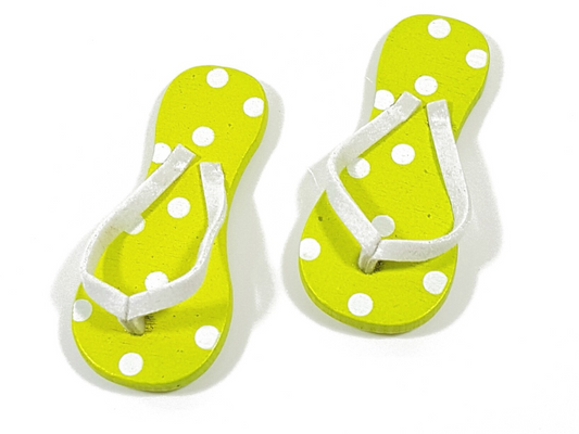 Miniatur Badelatschen Flops gelb weiß , Maritime Dekoration , Mini Schuhe