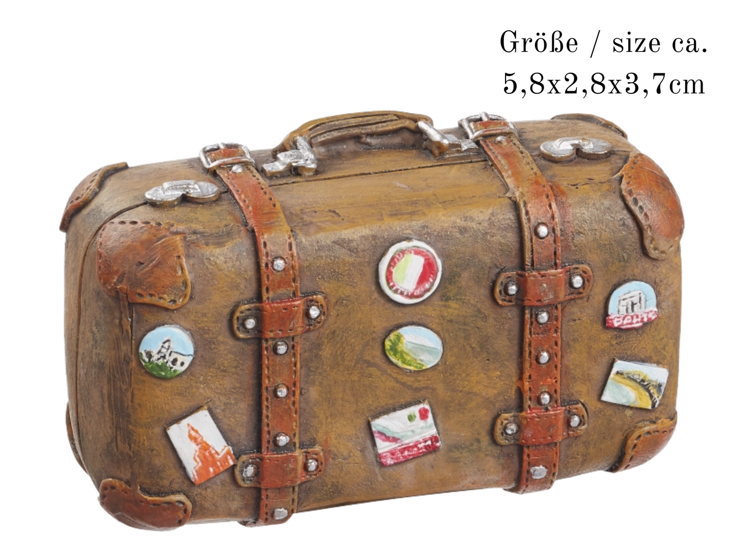 Miniatur Koffer mit Aufkleber "Reif für die Insel" 5,8x2,8x3,7cm