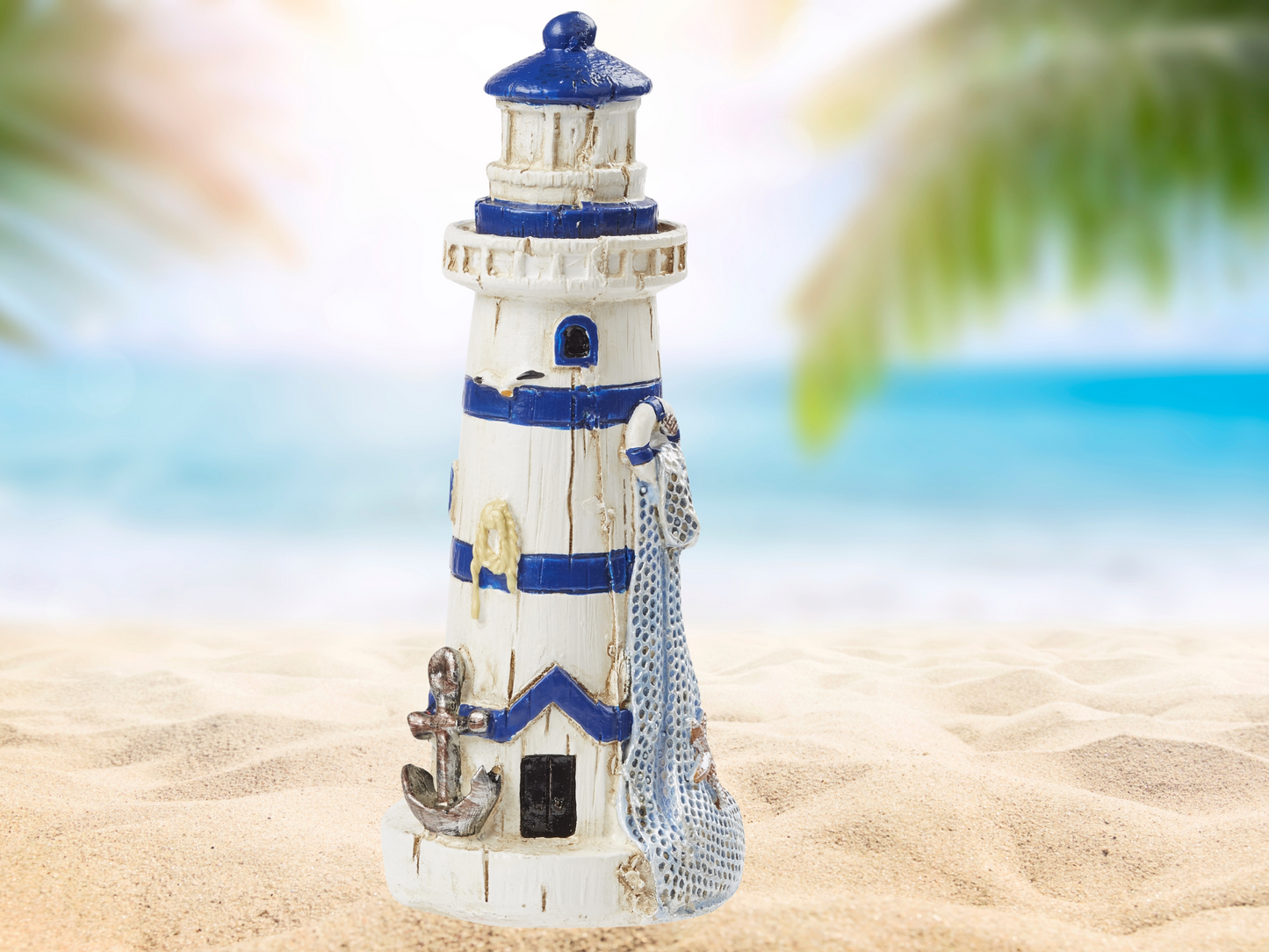 Miniatur Leuchtturm , Maritime Dekoration , Mini Dekofigur 11cm in weiß blau