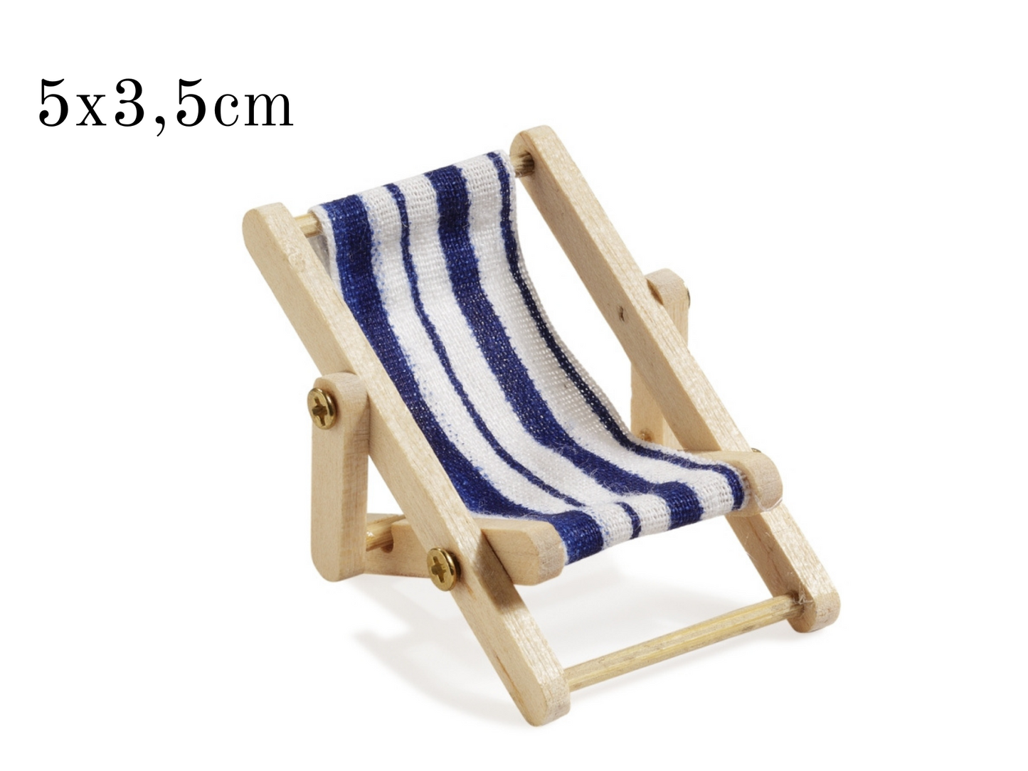 Miniatur Liegestuhl natur weiß blau 5x3,5cm , Maritime Strandliege Dekoration , Mini Dekofigur Stuhl