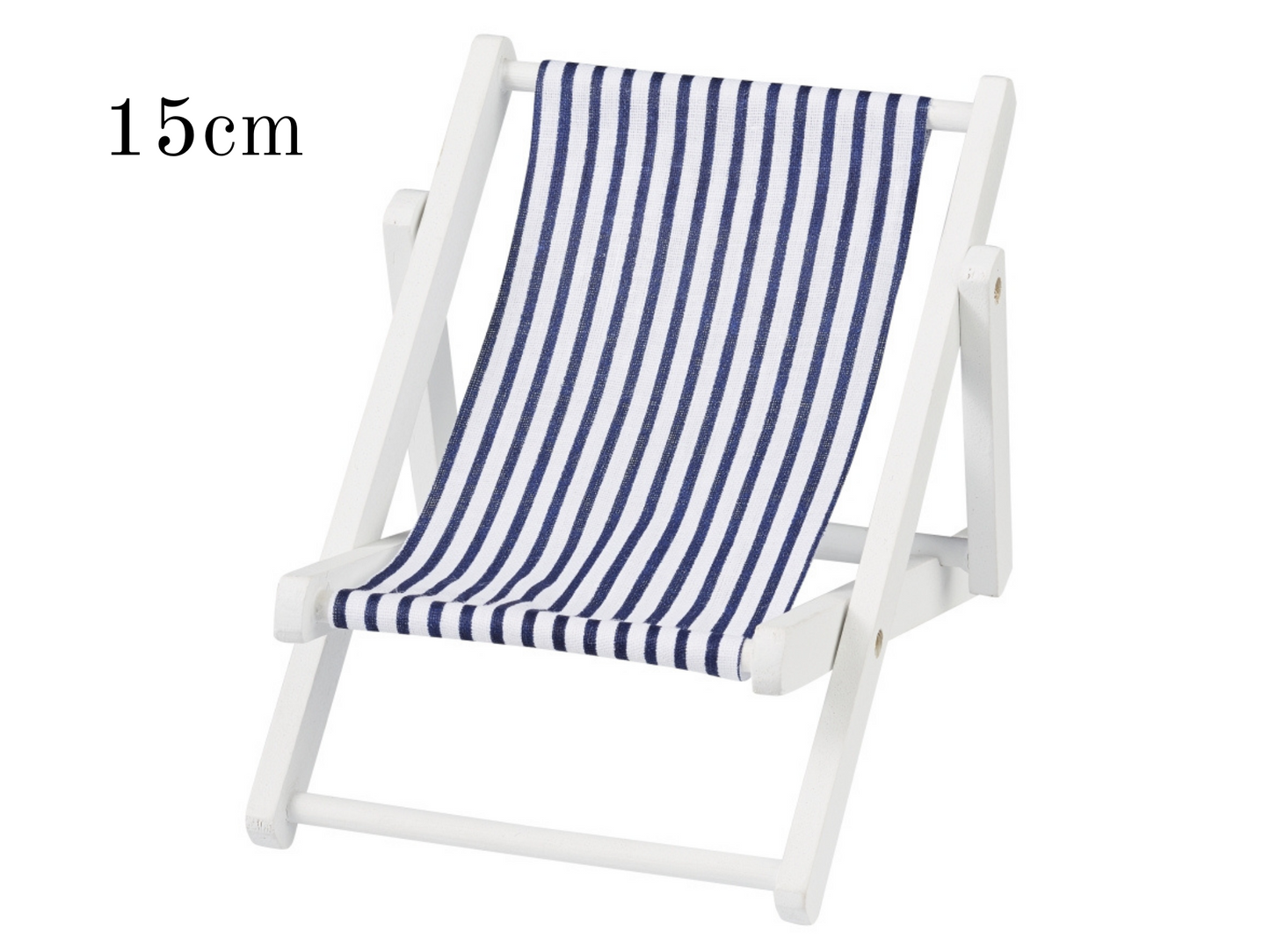 Miniatur Liegestuhl weiß blau 15cm , Maritime Strandliege Dekoration , Mini Dekofigur Stuhl