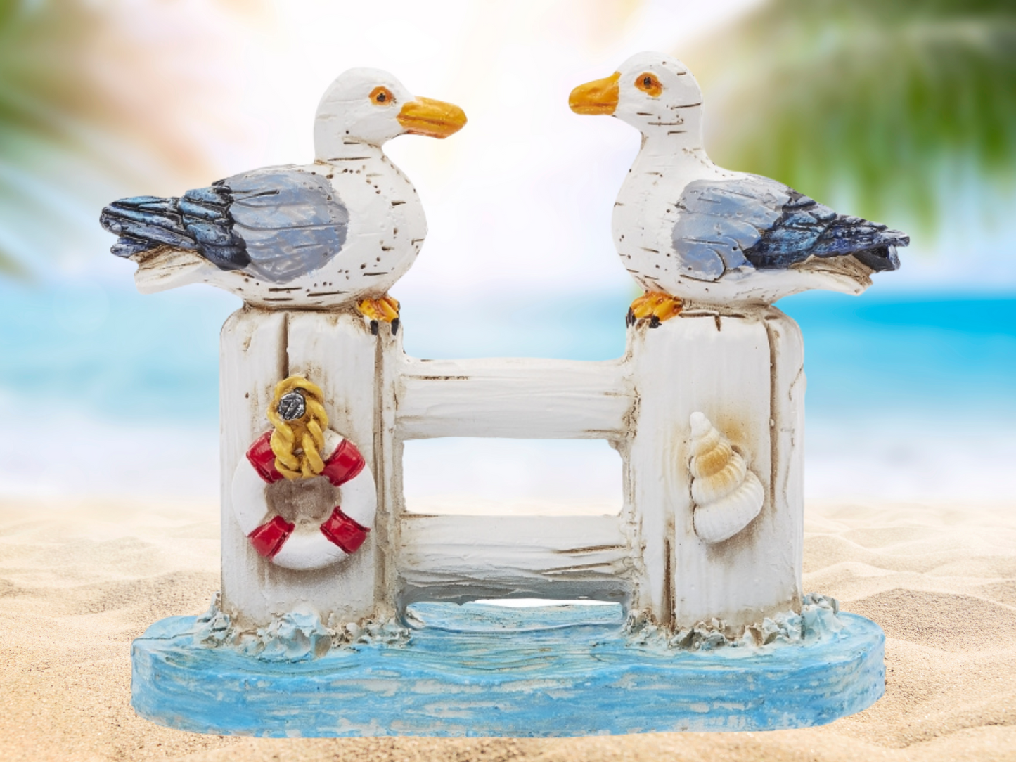 Miniatur Möwe auf Poller , Maritime Dekoration , Mini Dekofigur