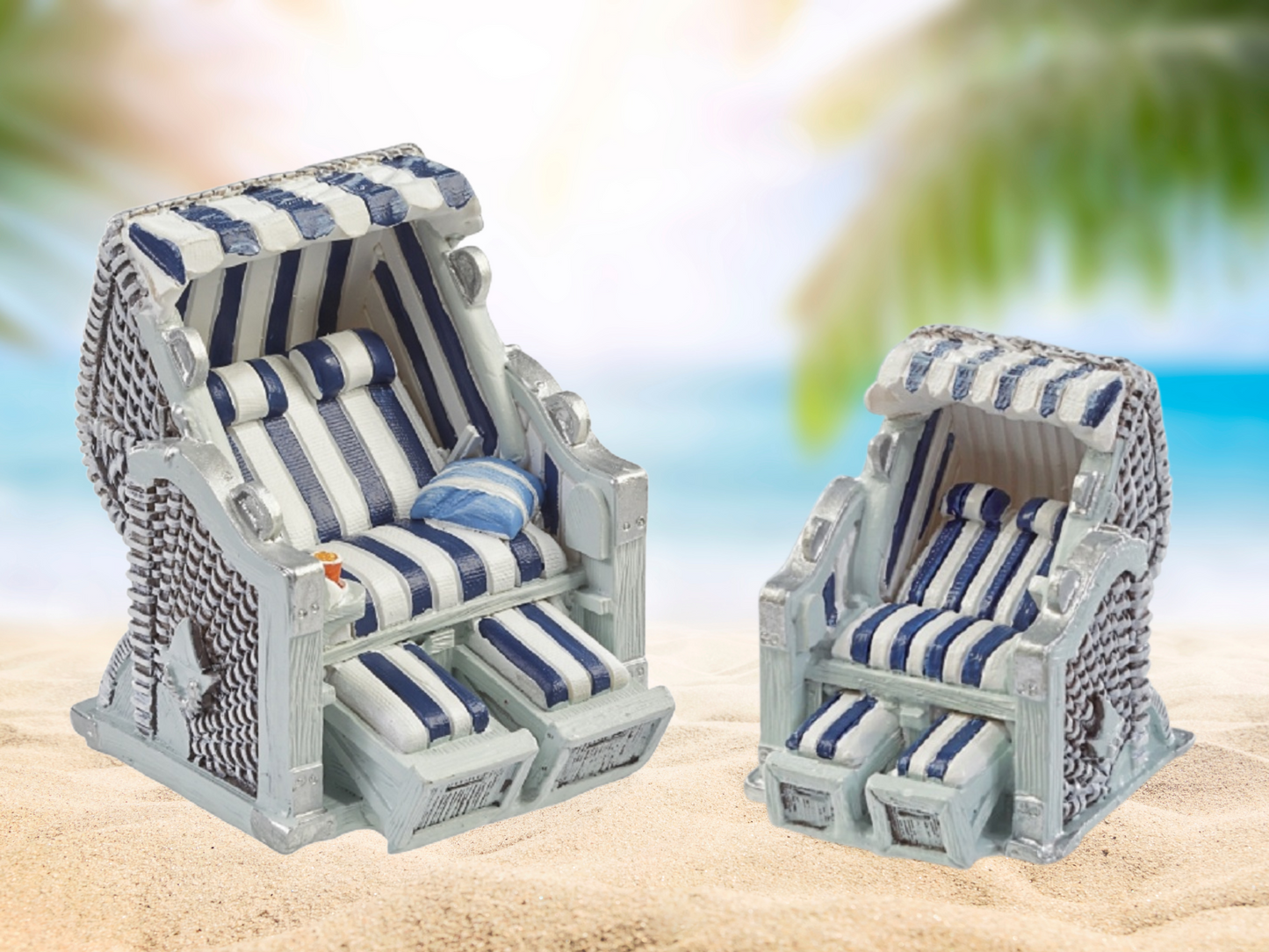 Kopie von Kopie von Miniatur Strandkorb 3,5cm Liegestuhl , Maritime Strandliege Dekoration , Mini Dekofigur Stuhl blau weiß