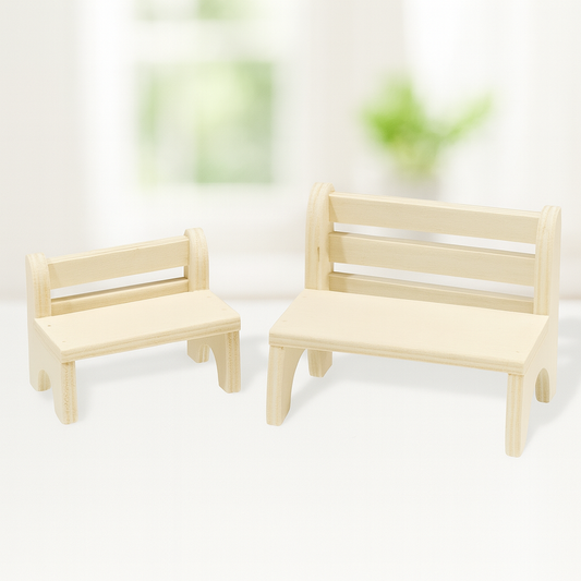 Miniatur Holzbank in Natur, wahlweise 7 cm oder 9,5 cm – Zubehör für Wichtelwelt, Puppenhaus und Diorama