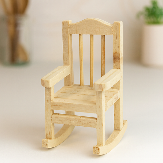 Miniatur Schaukelstuhl aus Holz natur 5,5x5,5x10cm – Zubehör für Wichtelwelt, Puppenhaus und Modellbau