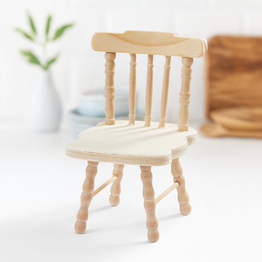 Miniatur Küchenstuhl aus Holz natur 4,5x5x7,5cm – Wichtel Zubehör, Puppenhaus und Diorama