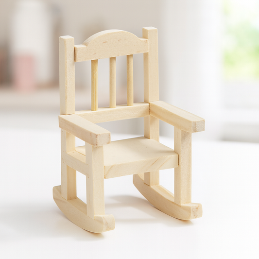 Miniatur Schaukelstuhl aus Holz natur 3,5x3,5x7cm – Wichtel Zubehör für Puppenhaus, Diorama, Weihnachten und Nisse Tomte