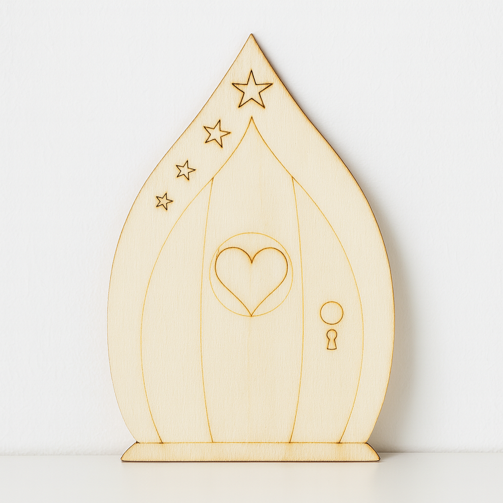 Wichteltür aus Holz 6,4x10 cm – Miniatur Tür mit Sternen & Herz für Puppenhaus, Wichtelwelt & Weihnachten