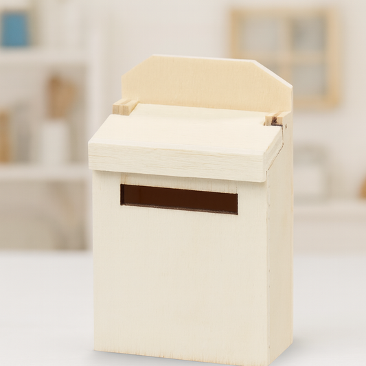 Miniatur Briefkasten aus Holz naturfarben für Wichtelbriefe, Puppenhaus und Diorama, 4,6 x 6,9 x 2,6cm