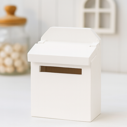 Weißer Miniatur-Briefkasten aus Holz für Wichtelbriefe 4,6x6,9x2,6cm – Wichtelwelt, Puppenhaus & Diorama Zubehör