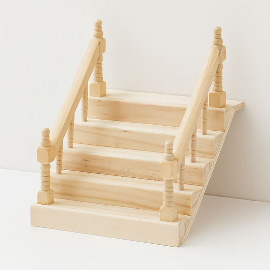 Wichtel Treppe aus Holz mit Handlauf, 10,5 cm breit – Miniatur Zubehör für Wichtelwelt, Puppenhaus, Modellbau und Weihnachten
