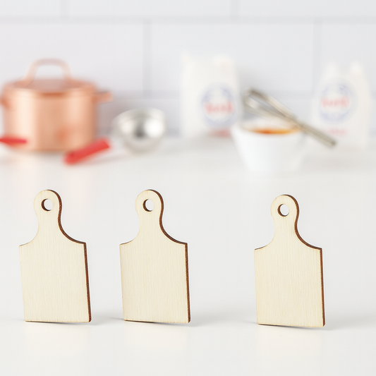 Miniatur Holzbrett 3-teilig natur ca. 4x2cm – Wichtel Zubehör