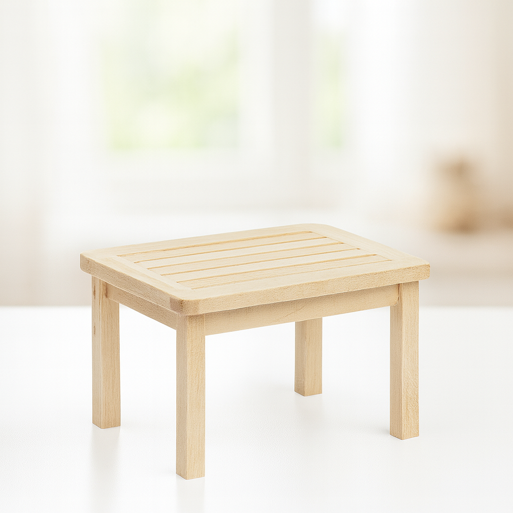 Miniatur Tisch aus Holz natur 7,5x4,8x4,3cm – Zubehör für Wichtelwelt, Puppenhaus, Diorama und Weihnachten