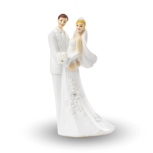 Dekofigur Hochzeitspaar Weiß mit weißen Rosen, 13,5 cm hoch
