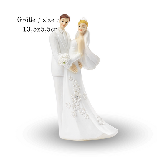 Dekofigur Hochzeitspaar Weiß mit weißen Rosen, 13,5 cm hoch