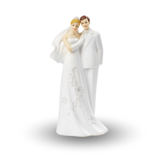 Weiße Dekofigur Hochzeitspaar aus Polyresin – 14 cm hoch, elegant & zeitlos