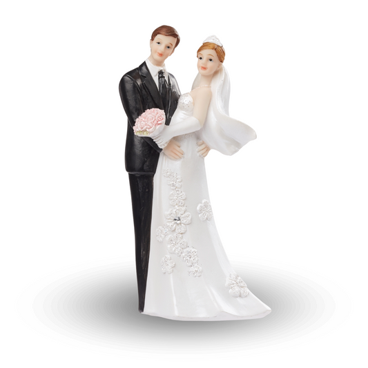 Dekofigur Hochzeitspaar weiß-schwarz mit rosa Rosen, 12 cm hoch