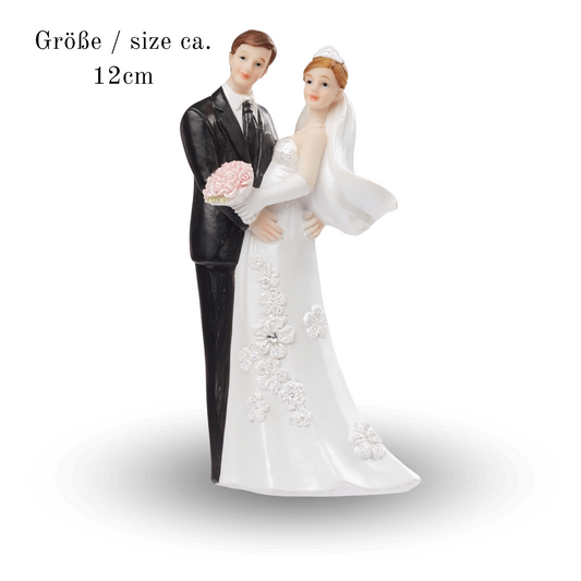 Dekofigur Hochzeitspaar weiß-schwarz mit rosa Rosen, 12 cm hoch