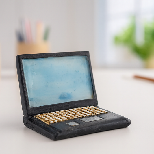 Miniatur Laptop, ca. 4cm aus Polyresin – Zubehör für Puppenhaus, Diorama, Modellbau und Wichtelwelt