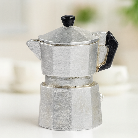 Miniatur Espresso-Kocher silber, 4cm aus Polyresin – Wichtel Zubehör für Diorama, Puppenhaus und Weihnachten