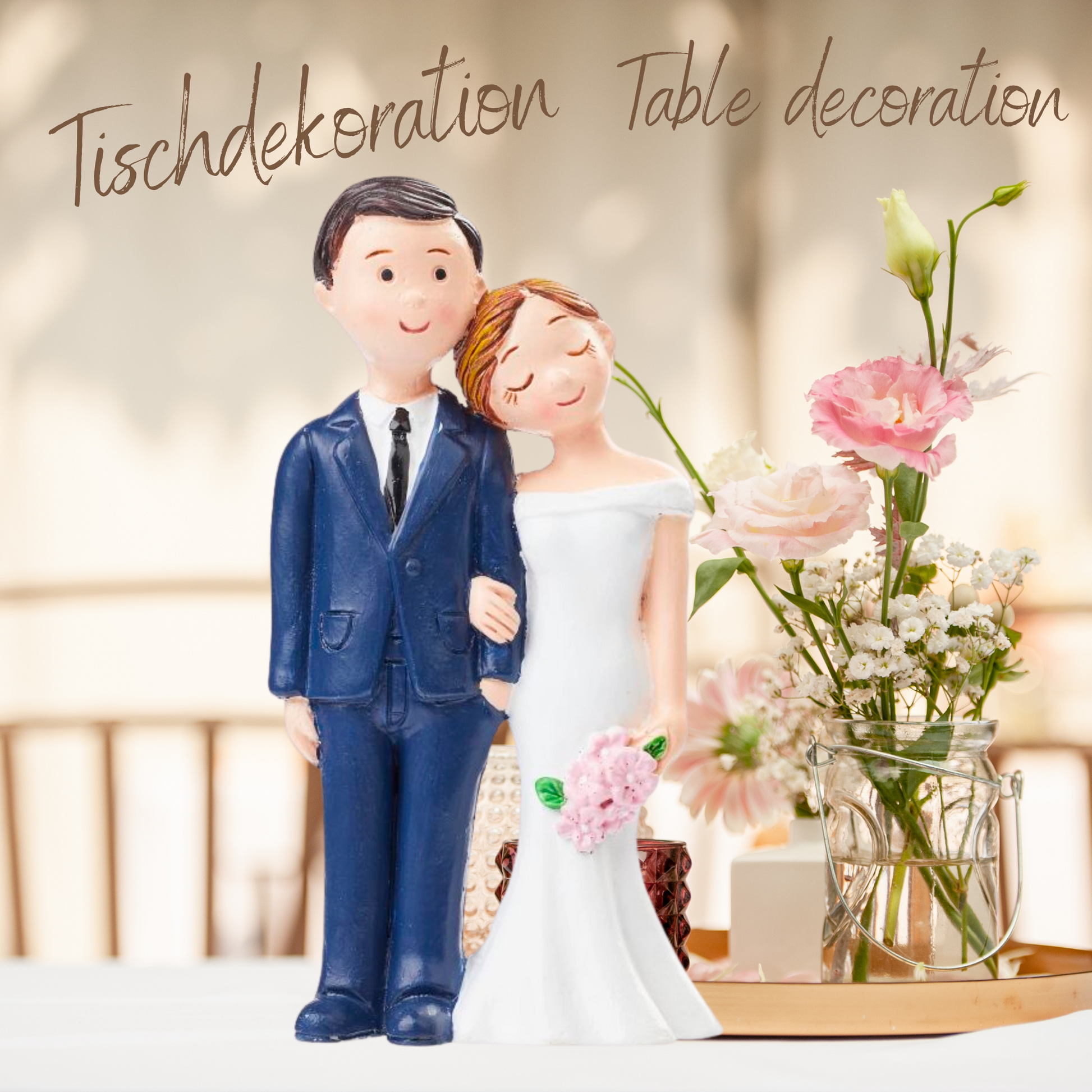 – Hochzeitsfigur Brautpaar aus Polyresin 8 cm
– Braut in Weiß, Bräutigam in Blau als Tortenfigur
– Dekofigur Hochzeitspaar für Hochzeitstorte
– Tischdeko Hochzeit Braut und Bräutigam
– Handbemalte Hochzeitsfigur Brautpaar klein