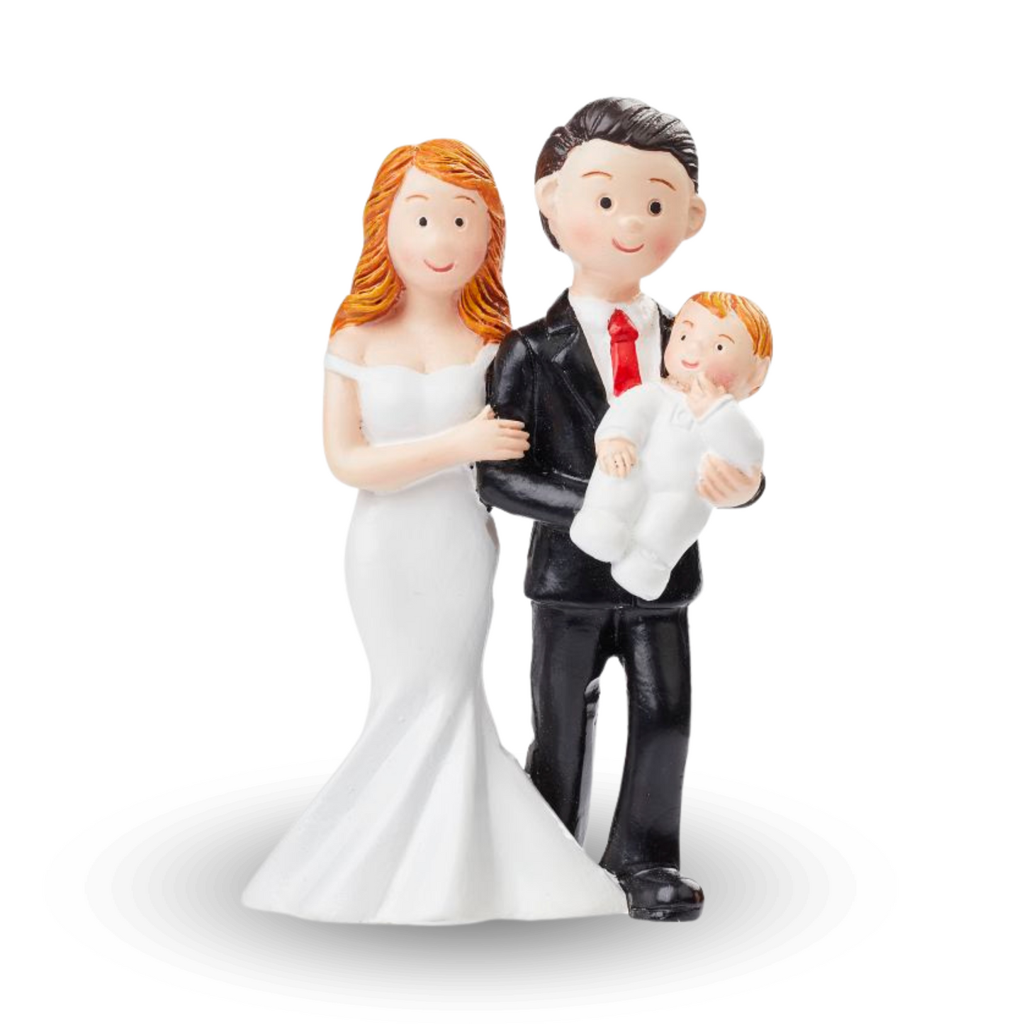 – Hochzeitsfigur Brautpaar mit Baby aus Polyresin 8 cm
– Tortenfigur Hochzeit mit Kind – Dekofigur Braut und Bräutigam
– Braut in Weiß, Bräutigam in Schwarz hält Baby – Hochzeitsdeko
– Dekofigur Familie zur Hochzeit – liebevolles Detail 8 cm
– Handbemalte Hochzeitsfigur mit Baby als Tortenaufsatz