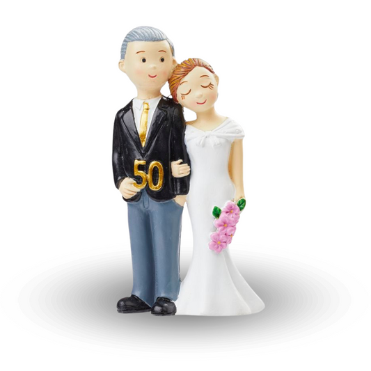 Dekofigur Goldpaar mit goldener Zahl „50“, 8,4 cm hoch – zur Goldenen Hochzeit