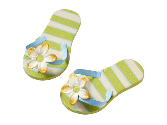 Miniatur Badelatschen Flops grün weiß , Maritime Dekoration , Mini Schuhe