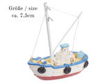 Miniatur Fischerboot 7,5cm , Maritime Dekoration , Mini Dekofigur Boot blau weiß