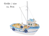 Miniatur Fischerboot , Maritime Dekoration , Mini Dekofigur Boot blau weiß