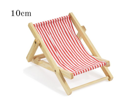 Miniatur Liegestuhl natur weiß rot 10cm , Maritime Strandliege Dekoration , Mini Dekofigur Stuhl