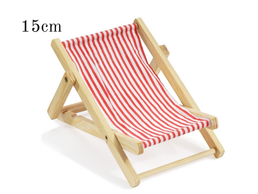 Miniatur Liegestuhl natur weiß rot 15cm , Maritime Strandliege Dekoration , Mini Dekofigur Stuhl