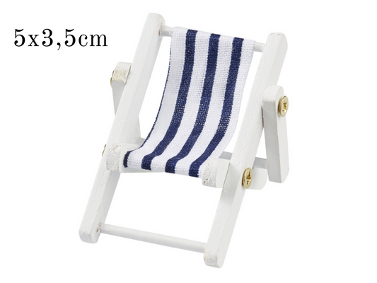 Miniatur Liegestuhl weiß blau 5x3,5cm , Maritime Strandliege Dekoration , Mini Dekofigur Stuhl