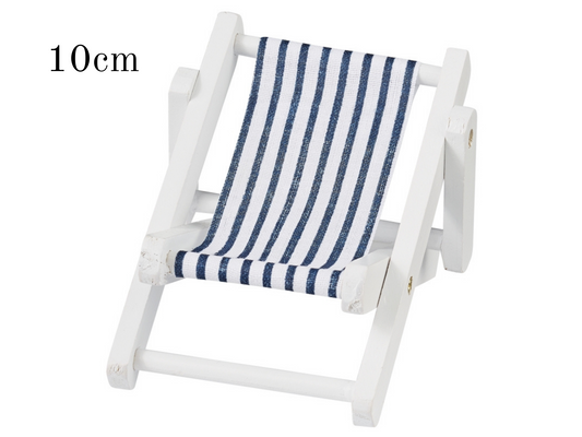 Miniatur Liegestuhl weiß blau 10cm , Maritime Strandliege Dekoration , Mini Dekofigur Stuhl