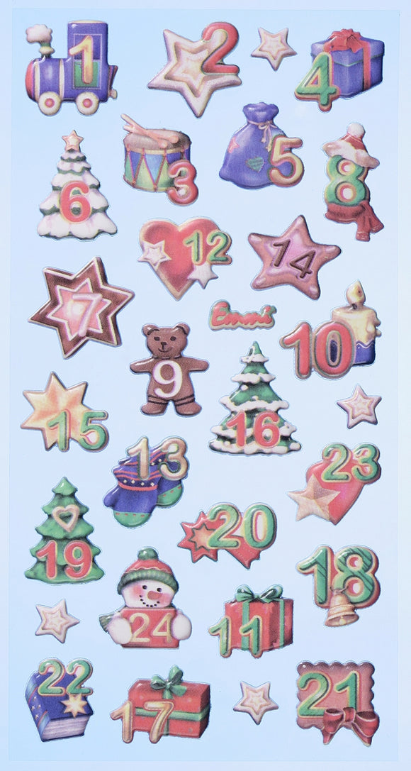 Sticker Adventskalender Zahlen mit Motiv Adventszahlen Weihnachten Weihnachtssticker