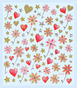 Sticker Blumen rot rosa Sommerblumen Herz