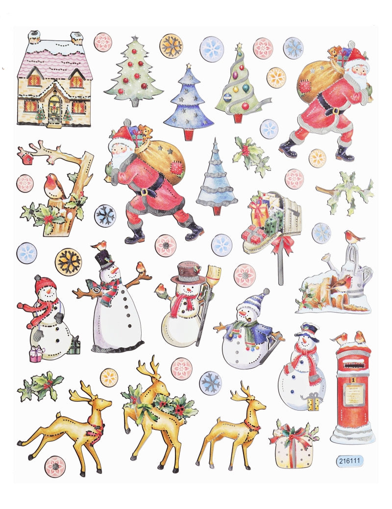 Sticker Weihnachtsmann Schneemann Rentier und Tannenbaum Weihnachten Weihnachtssticker