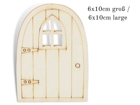 Wichteltür mit Fenster und Türknopf - Wichtel Miniaturen